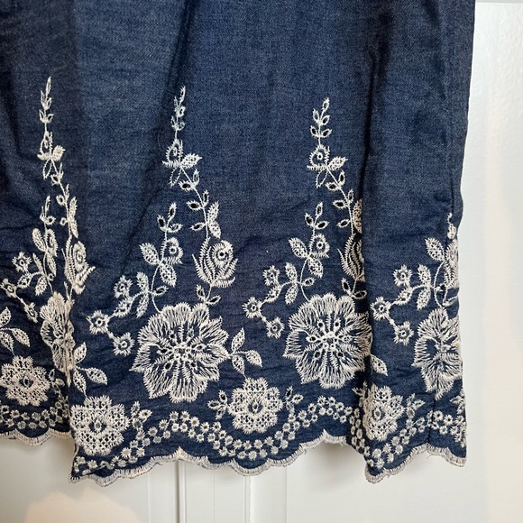 Jessica Howard Dark Denim Off-the-Shoulder Dress w/ White Embroidery - Picture 4 of 9